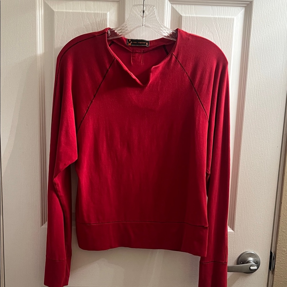 Cop.Copine Vibrant Red Split Neck Top